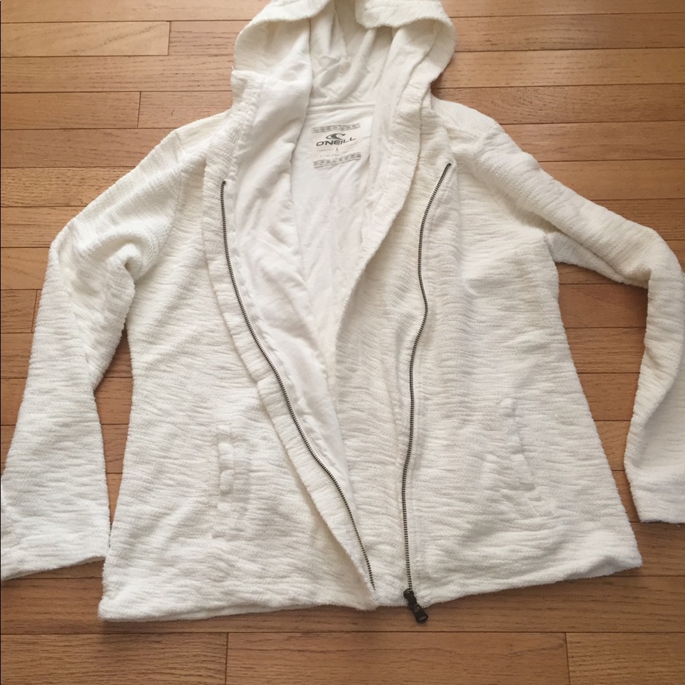 O'neill size Large white hooded zip up sweater